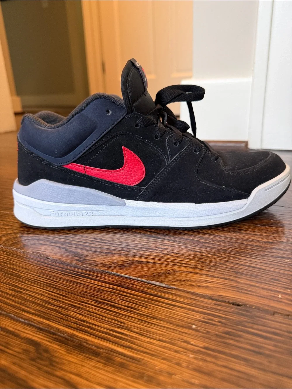 Nike Jordan Stadium 90 Sneakers with Red Swoosh and Upper Black Suede